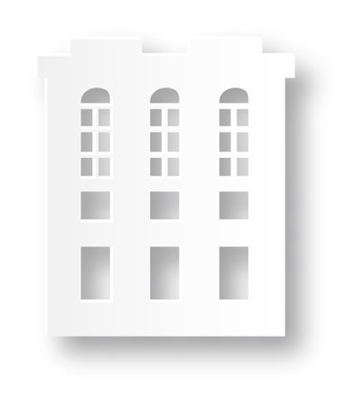 Building realistic paper cut. White city houseのイラスト素材