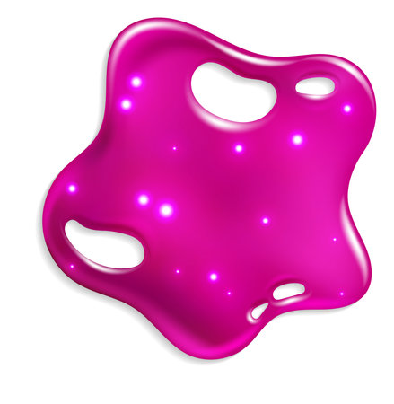 Pink slime. Colorful liquid splash blob isolated on white background. Spot of poison splatter, jelly drop with glitter. Single realistic element. Glossy transparent textures. Vector illustrationのイラスト素材