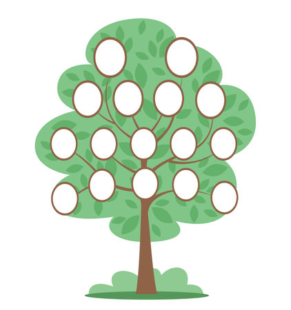 Template for family tree genealogy. Empty frames for relatives photos, heritage, Representation of generations of ancestors. Dynasty history, cartoon flat style isolated vector conceptのイラスト素材