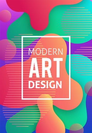 Art poster. Modern design background. Vertical banner. Abstract dynamic forms, vibrant colors. Flyer or brochure template. Contemporary minimal digital creative backdrop. Vector illustrationのイラスト素材