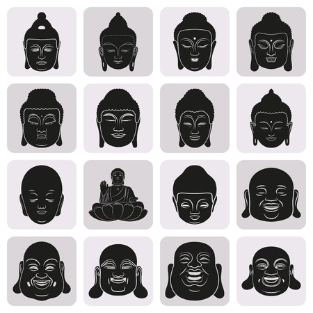 Silhouette and face of Buddha at simple black style setのイラスト素材