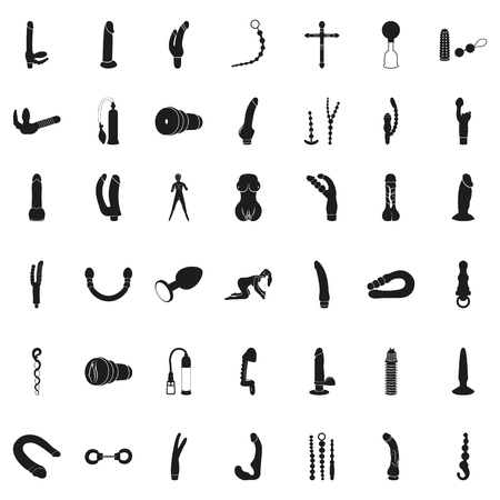 Vector Set of Black Sex Shop and Sex Toys Iconsのイラスト素材
