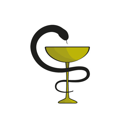 Snake with bowl symbol. Medicine vector illustration in modern cartoon style.のイラスト素材