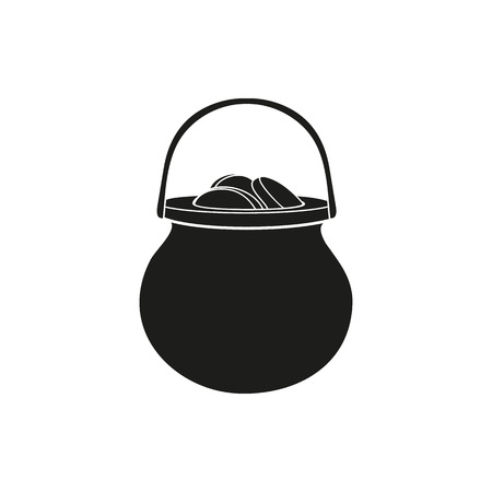 Pot full of coins black simple icon isolated on white backgroundのイラスト素材