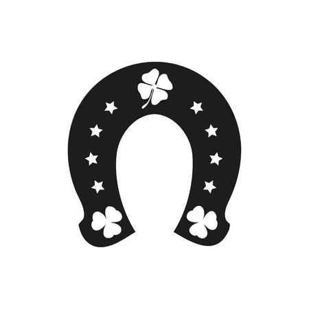Horseshoe and four or three leaf clover - lucky symbol on a white backgroundのイラスト素材