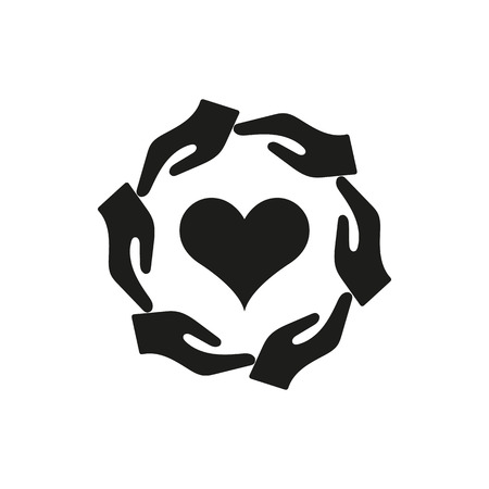 Simple black Circle of loving hands on white backgroundのイラスト素材