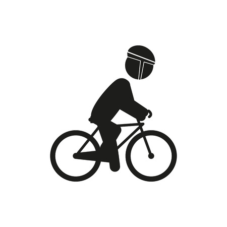 A male bicyclist riding a bicycle isolated against white background silhouette vector illustration.のイラスト素材