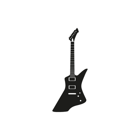 Black simple an electric guitar icon isolated on white background. Elements for company logos, print products, page and web decor. Vector illustration.のイラスト素材