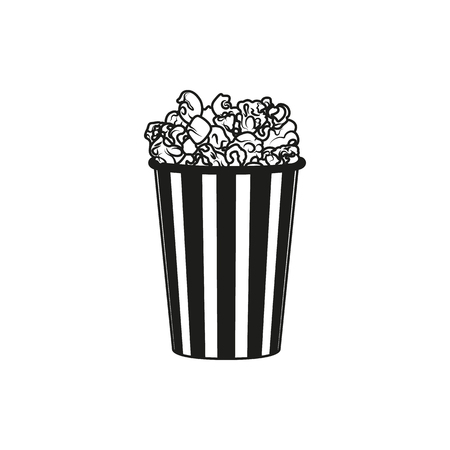 Popcorn simple black icon isolated on white background. Elements for company print products, page and web decor. Vector illustration.のイラスト素材