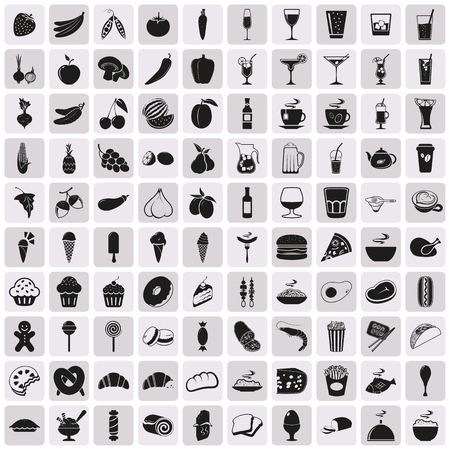 Elegant Food and drink Icon Set Created For Mobile, Web, Decor, Print Products, Applications. Black icon set isolated on button. Vector illustration.のイラスト素材