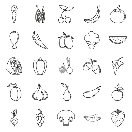 Food Icon set. Vegetables and meat icons Created For Mobile, Web, Decor, Print Products, Applications. Icon isolated. Vector illustration.のイラスト素材