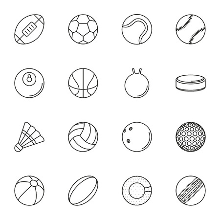 Collection Of Sports Balls icon set on white background. Elements for company print products, page and web decor. Vector illustration.のイラスト素材