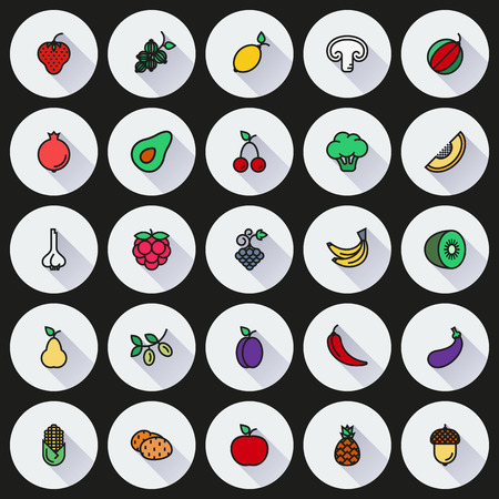 Vegan food icon set isolated on Round background Created For Mobile, Web, Decor, Print Products, Applications.のイラスト素材