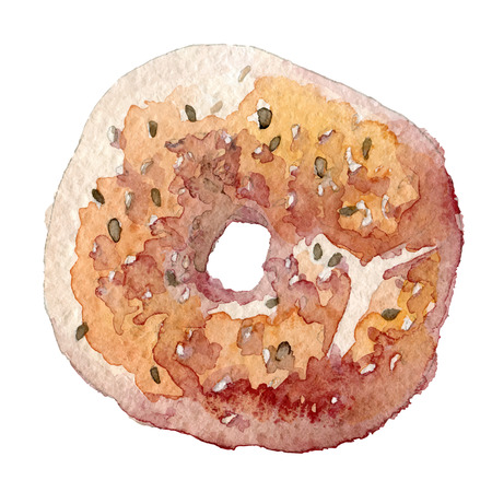 Hand Drawn watercolor bagel Vector Illustration , eps10のイラスト素材