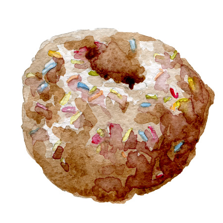 watercolor chocolate donut illustration,のイラスト素材