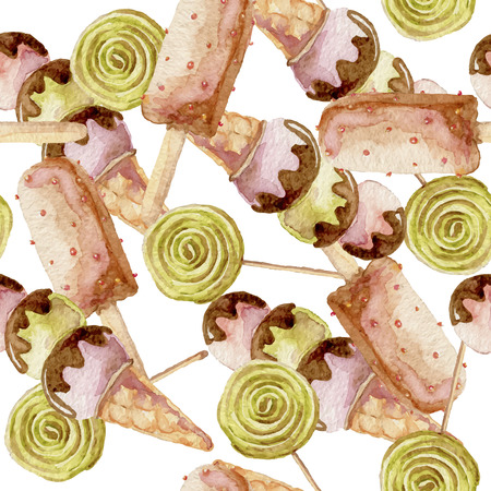 Hand painted watercolor ice cream pattern. Seamless vector illustrationのイラスト素材