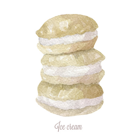 Watercolor hand drawn ice cream. のイラスト素材