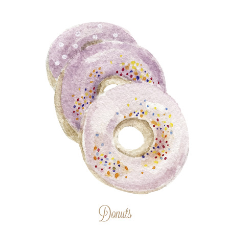 Hand drawn donuts. Watercolor vector illustration のイラスト素材