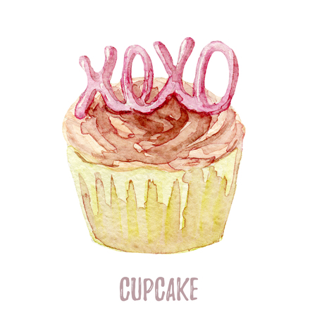 Watercolor hand drawn cupcake perfect for invitations, cards, dinners and menu templates.の写真素材