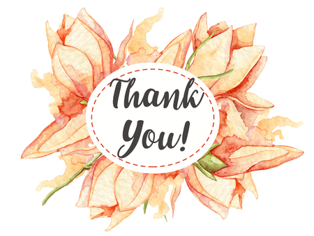thank you card With Watercolor leaves and flowers. Floral Invitationの写真素材