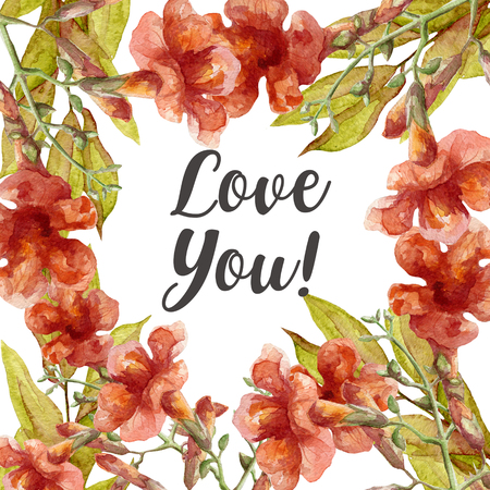 love you card with watercolor flowersの写真素材