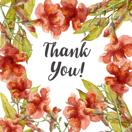 thank you card with watercolor flowersの写真素材