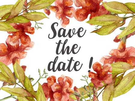 wedding Invitation card with watercolor flowersの写真素材