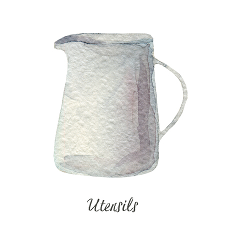 pot, glass jar, watercolor illustration on white Kitchen Utensils seriesの写真素材