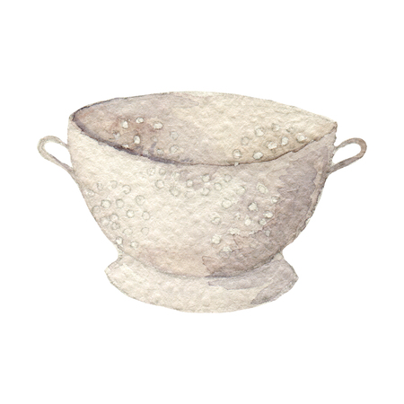 Hand drawn watercolor colander. Kitchen tools seriesの写真素材