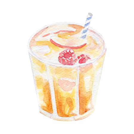 refreshment drink illustration. Hand drawn watercolor on white background.の写真素材