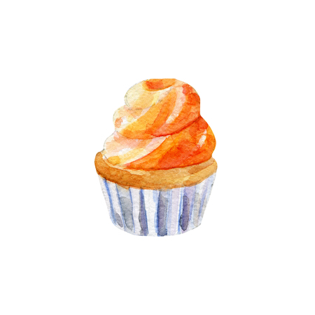 Cupcake illustration. Hand drawn watercolor on white backgroundの写真素材