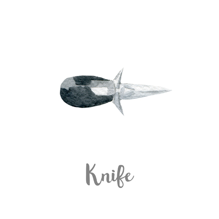 Kitchen knife illustration. Hand drawn watercolor on white background.の写真素材