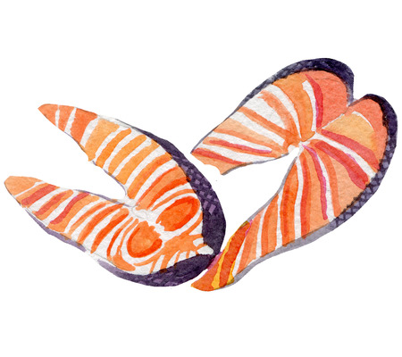 fresh salmon illustration. Hand drawn watercolor on white background.の写真素材
