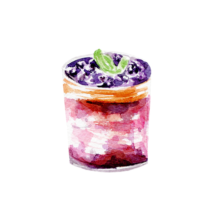 fresh yogurt illustration. Hand drawn watercolor on white background.の写真素材
