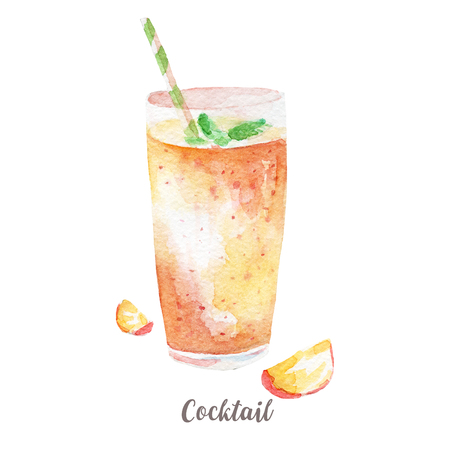 cocktail illustration. Hand drawn watercolor on white background.の写真素材