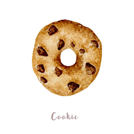 Watercolor hand drawn chocolate hip cookie. Isolated illustration on white backgroundの写真素材