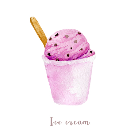 Watercolor hand drawn ice cream. Isolated dessert illustration on white backgroundの写真素材