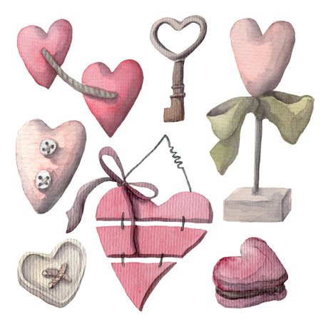 Watercolor set of illustrations in vintage style Romantic hand-drawn illustrations are perfect for greeting cards, vintage posters, wedding invitation scrapbookingの写真素材