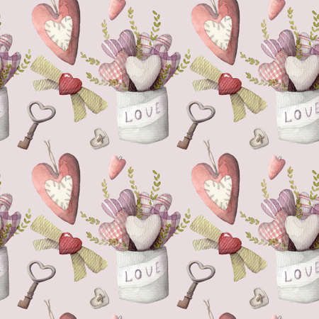 Valentines romantic seamless pattern watercolor hand paintedの写真素材