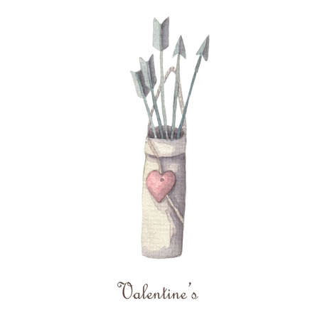 Key with heartarrows of cupid in a quiver valentines day clipart.の写真素材