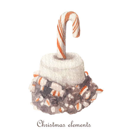 Cute christmas cupcake Watercolor illustration isolated on white background.の写真素材