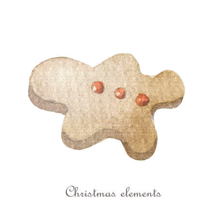 Christmas ginger cookie hand painted. Watercolor illustration isolated on white background.の写真素材