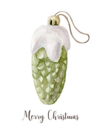 Watercolor Christmas Pine cone. Hand painted New Year decor isolated on white background. Holiday illustration for design, print, fabric or background.の写真素材