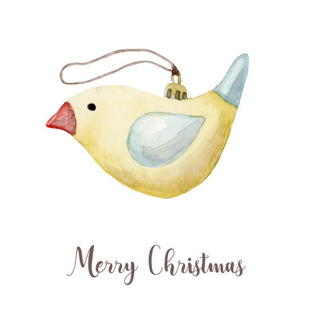 Watercolor Christmas bell with bow. Hand painted New Year decor isolated on white background. Holiday illustration for design, print, fabric or background.の写真素材