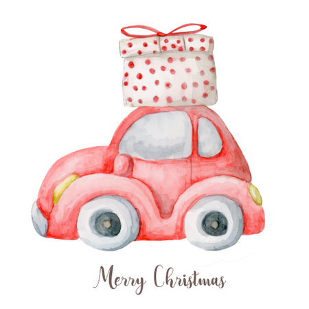 Watercolor Christmas bell with bow. Hand painted New Year decor isolated on white background. Holiday illustration for design, print, fabric or background.の写真素材