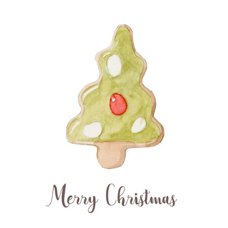 Watercolor Christmas bell with bow. Hand painted New Year decor isolated on white background. Holiday illustration for design, print, fabric or background.の写真素材