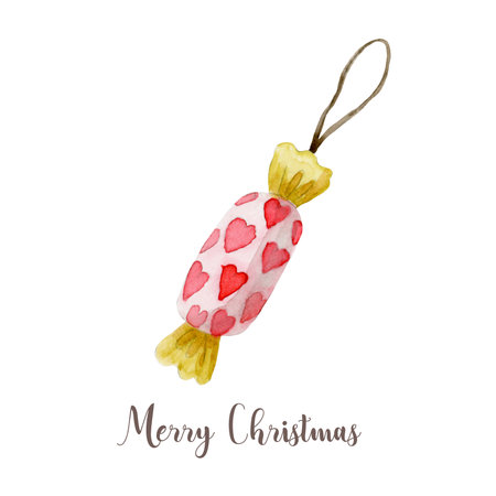 Watercolor Christmas candy. Hand painted New Year decor isolated on white background.の写真素材