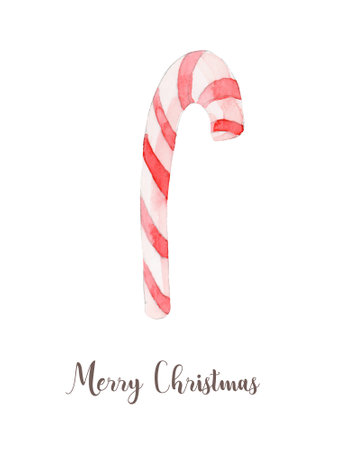 Watercolor Christmas candy cane. Hand painted New Year decor isolated on white backgroundの写真素材