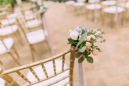 decorated bouquet of the bride in a chair