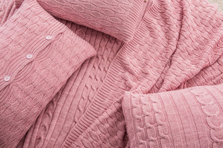plaid knitted bedspread with pillows pink textured on the bed design